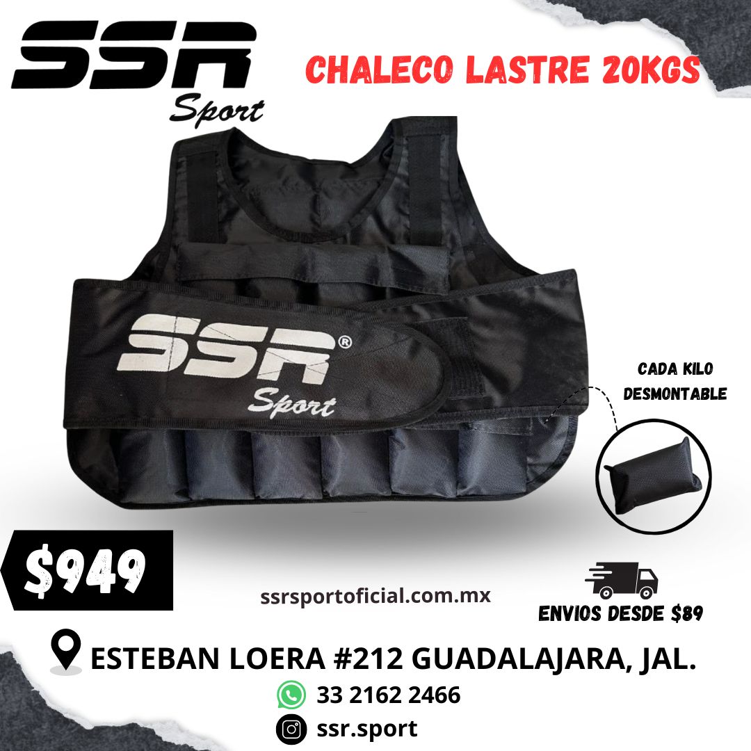 Chaleco de lastre con 20kgs, chaleco con peso ssr sport