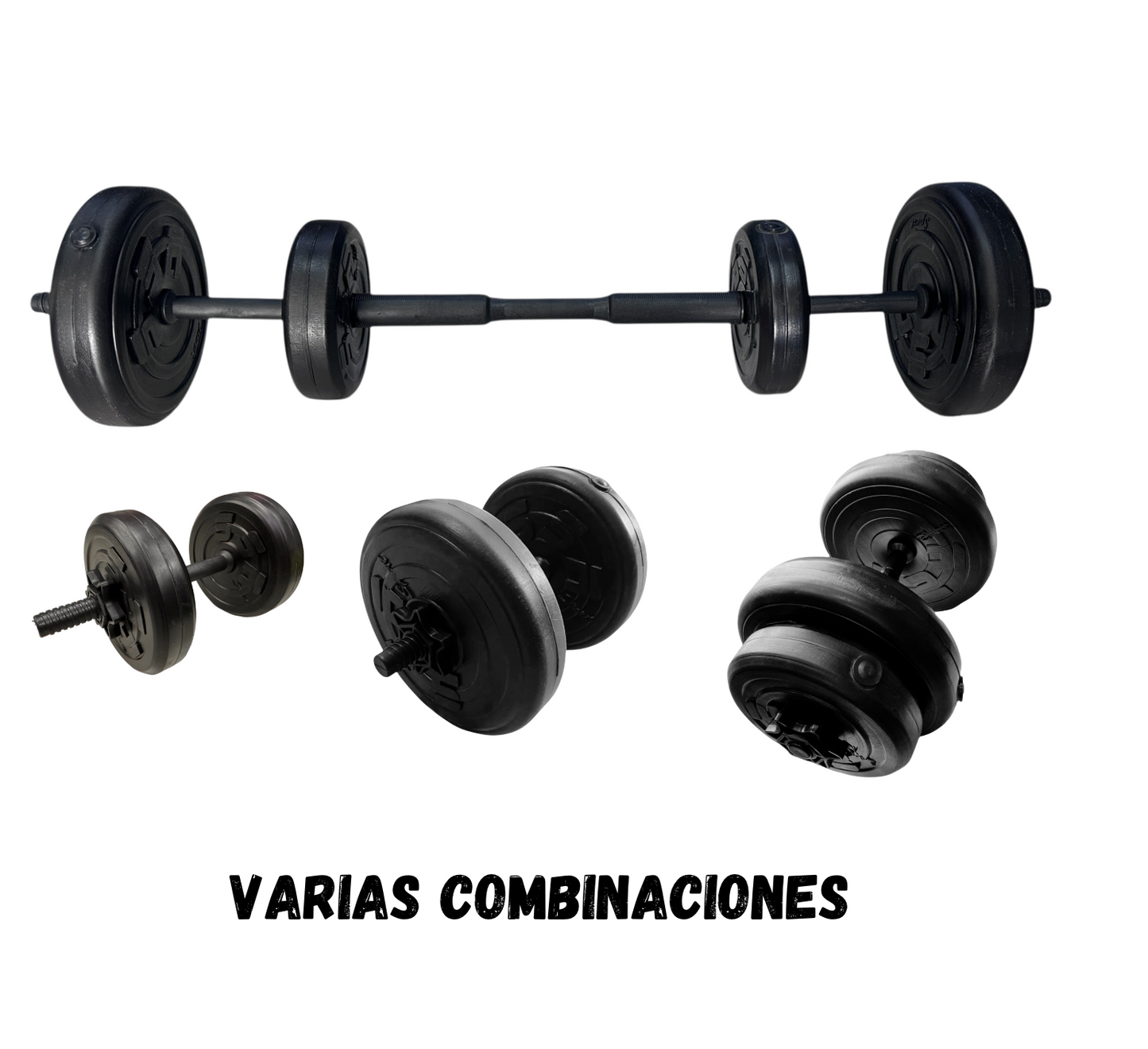 KIT DE PESAS 2 EN 1: MANCUERNAS + BARRA CONECTABLE – 30 LBS