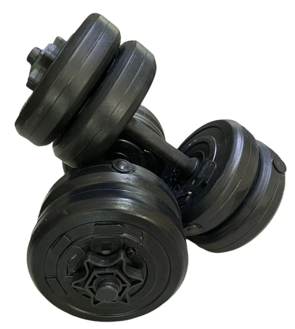 Kit de Pesas 2 en 1: Mancuernas + Barra conectable 40lbs