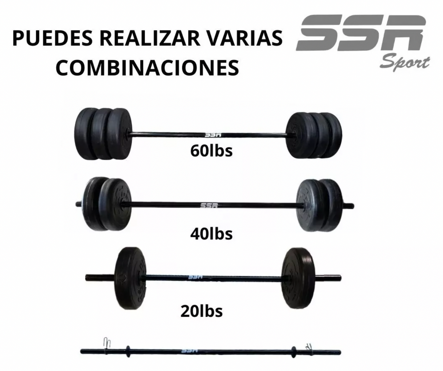 kit de pesas completo con 100lbs en discos