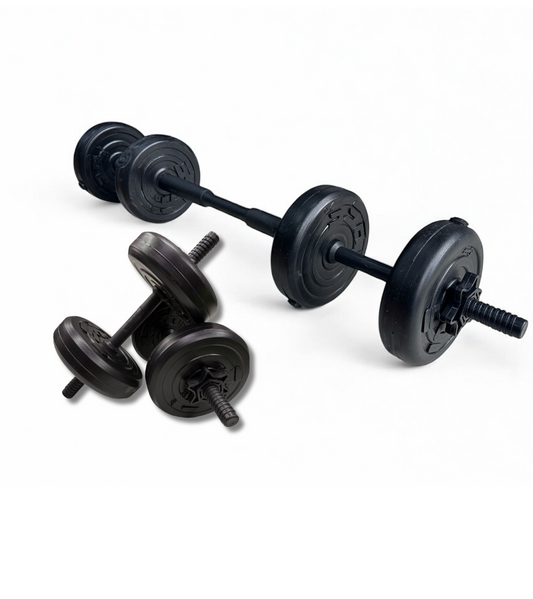 KIT DE PESAS 2 EN 1: MANCUERNAS + BARRA CONECTABLE – 20 LBS