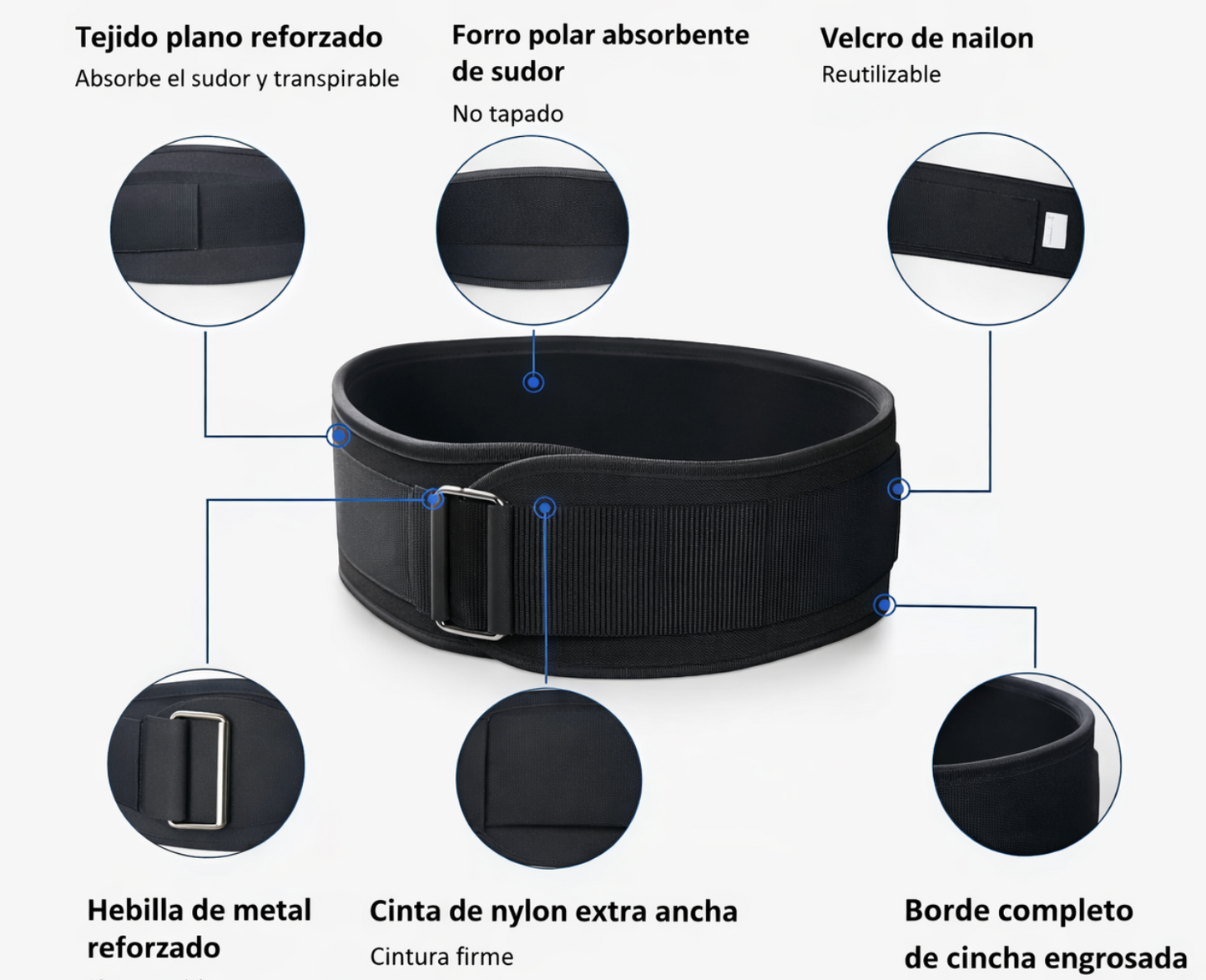Cinturón Gym Ancho Soporte Lumbar Pesas powerlifting