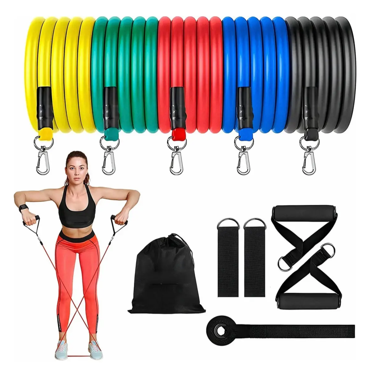Kit 5 Ligas de Resistencia Ajustables para Ejercicio Fitness