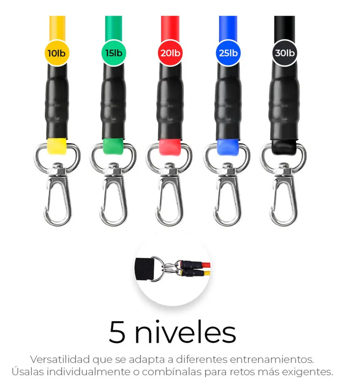 Kit 5 Ligas de Resistencia Ajustables para Ejercicio Fitness