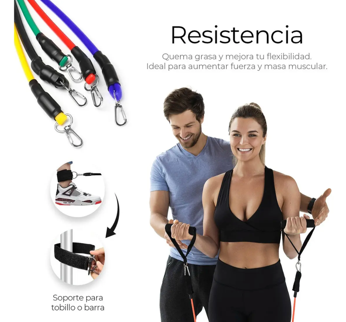 Kit 5 Ligas de Resistencia Ajustables para Ejercicio Fitness