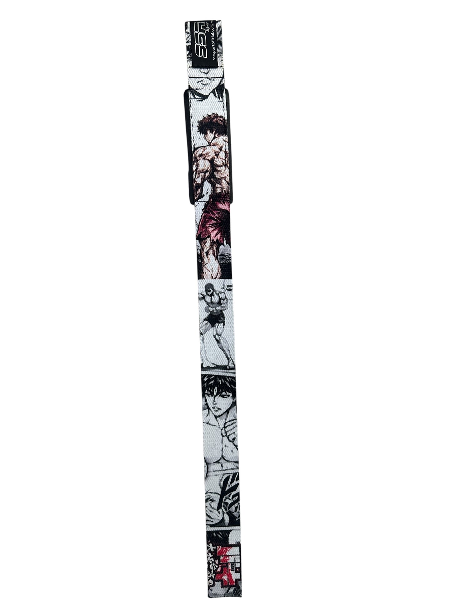 Straps premium con diseño Baki, perfectos para entrenamiento de fuerza y alto rendimiento.