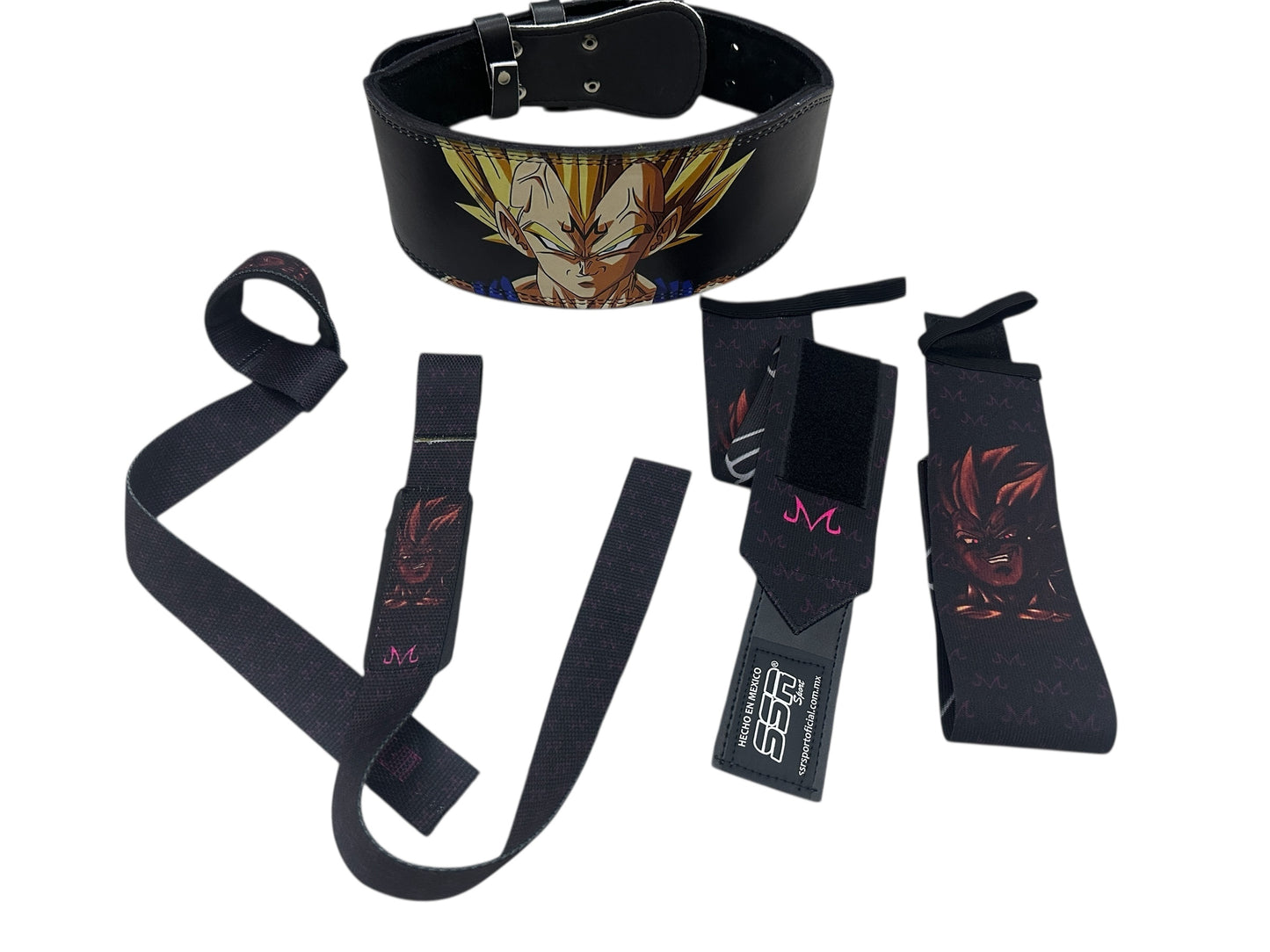 Conjunto Premium Vegeta Majin – Cinturón de Piel, Straps y Muñequeras