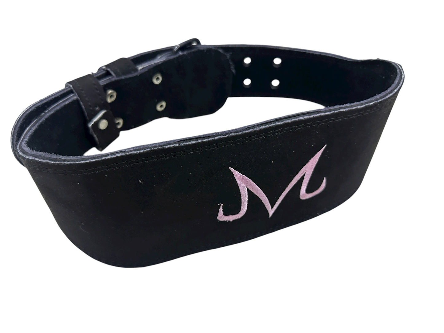 Cinturón SSR Sport de piel premium para gimnasio – diseño tipo M bordado, soporte lumbar reforzado