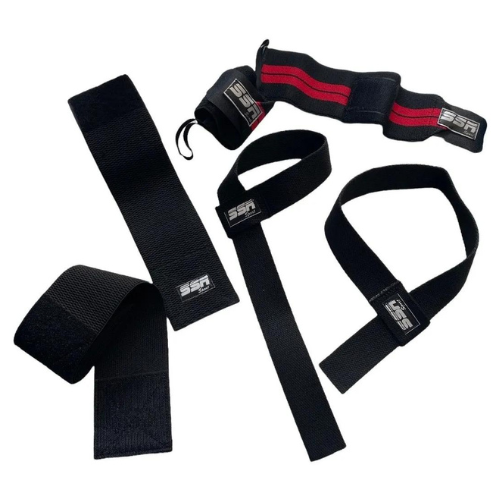 Kit Straps + Muñequeras + Vendas Rodillas Gym SSR SPORT